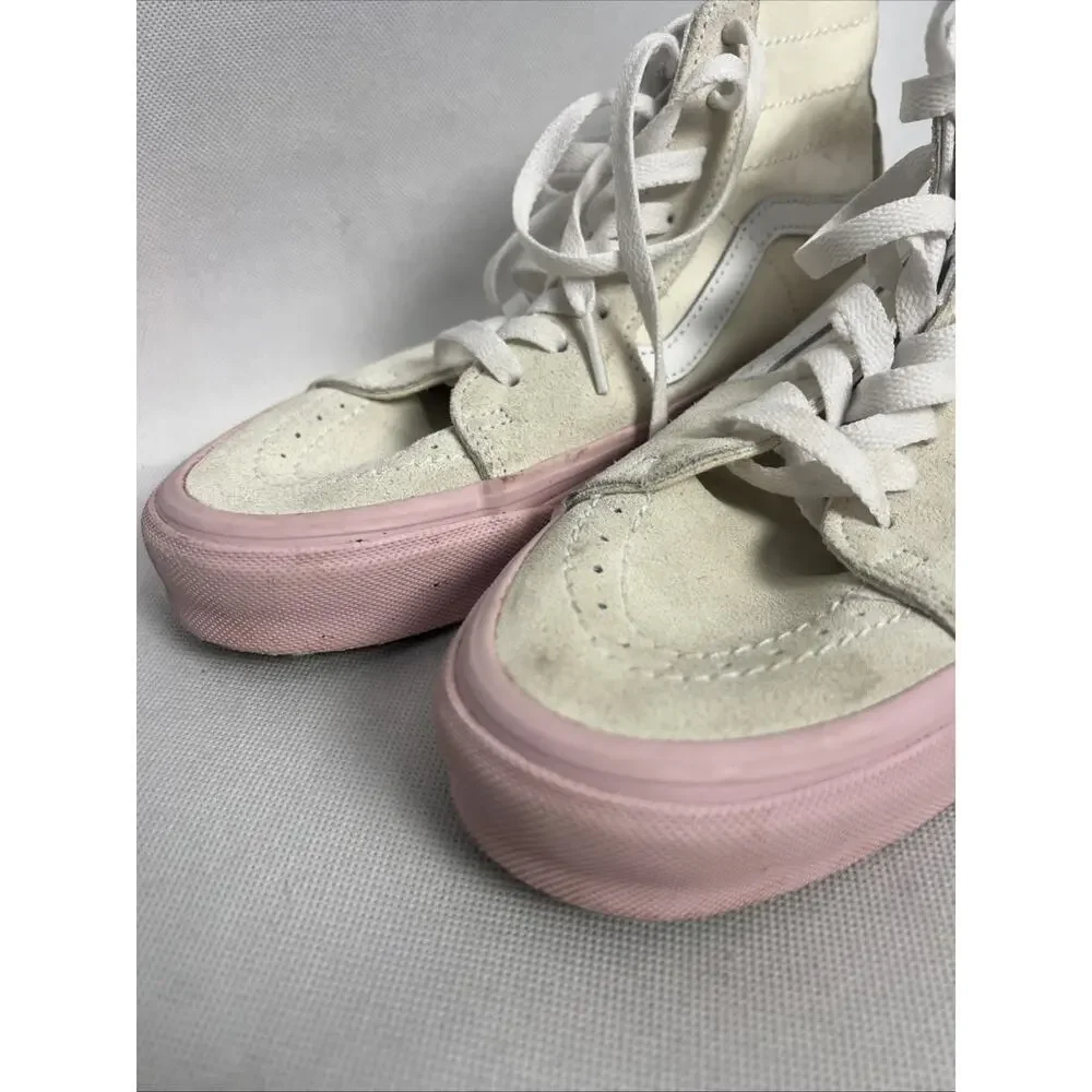 Vans Sk8-Hi Skate Cream/Pink Tapered Suede Sneaker Women 8.5 - Picture 2 of 10